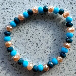 Beaded Blue and Orange Faceted Stretch Bracelet